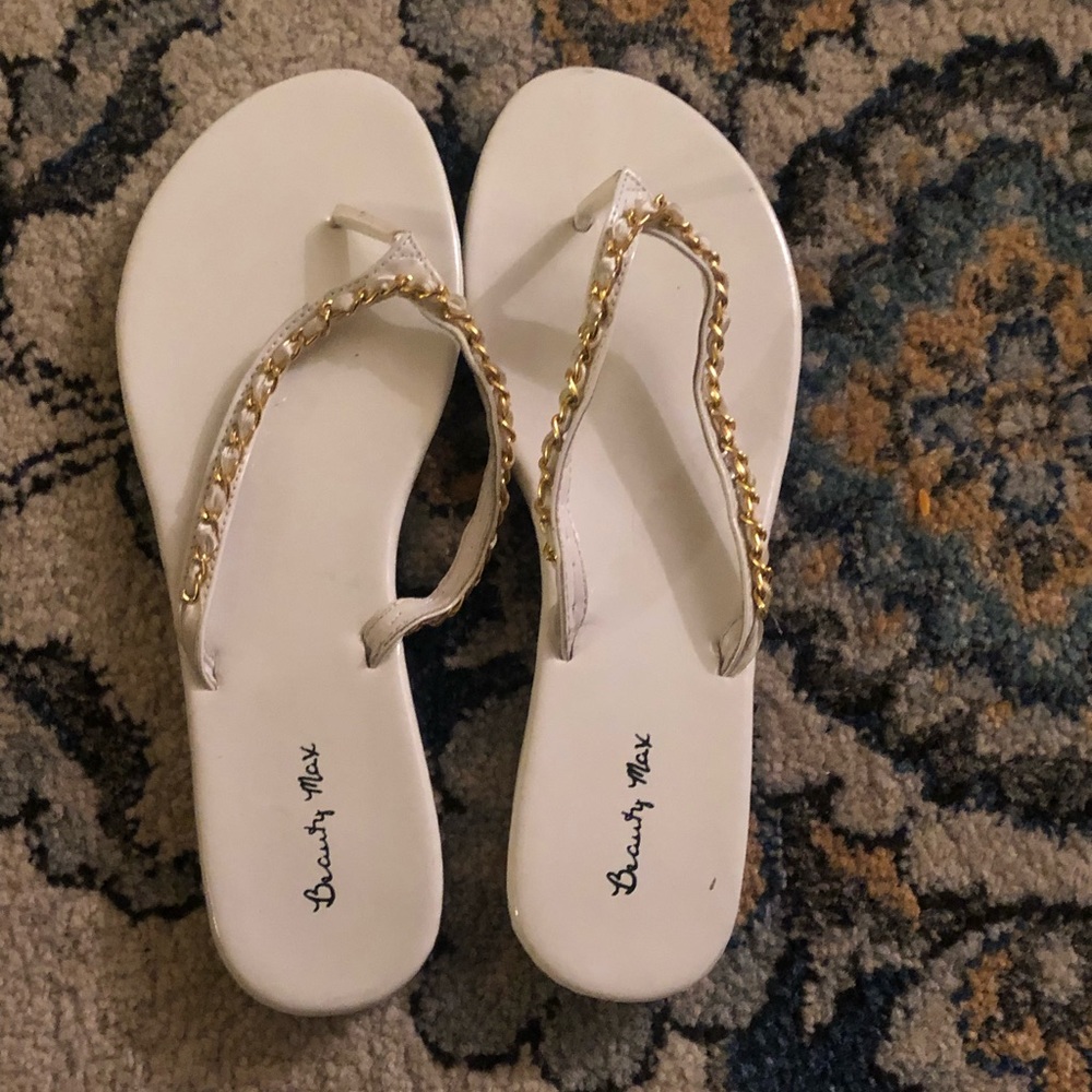 White and gold flip flops worn once